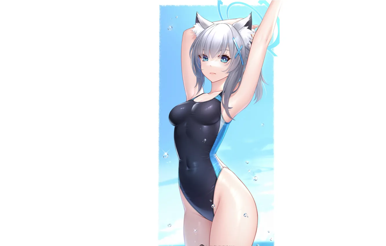 Photo wallpaper kawaii, girl, beach, sea, anime, water, kitty, seaside