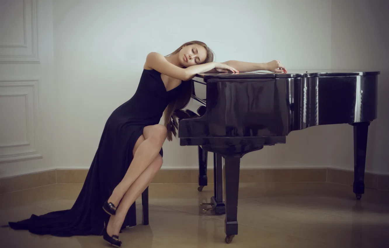 Photo wallpaper girl, music, mood, piano