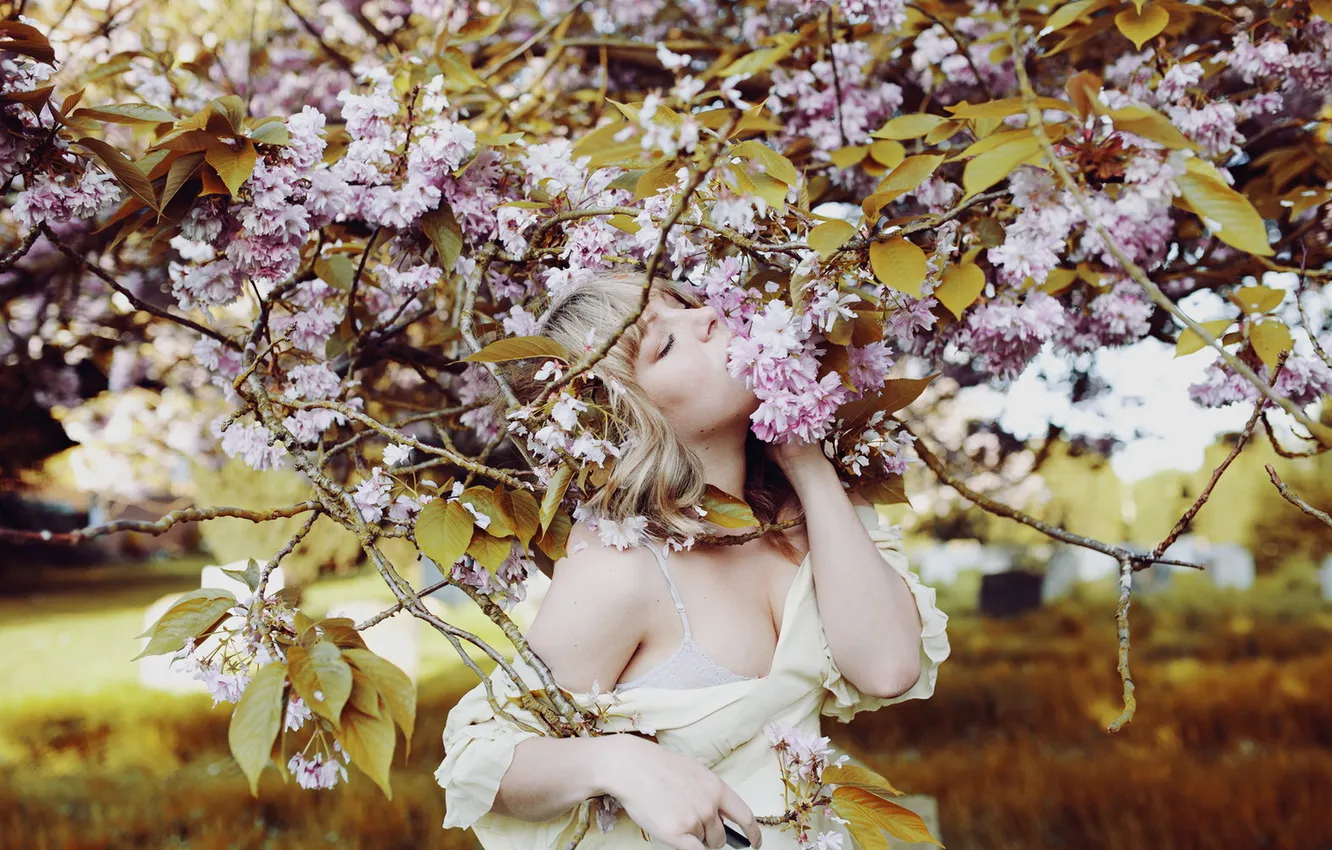 Photo wallpaper girl, mood, garden