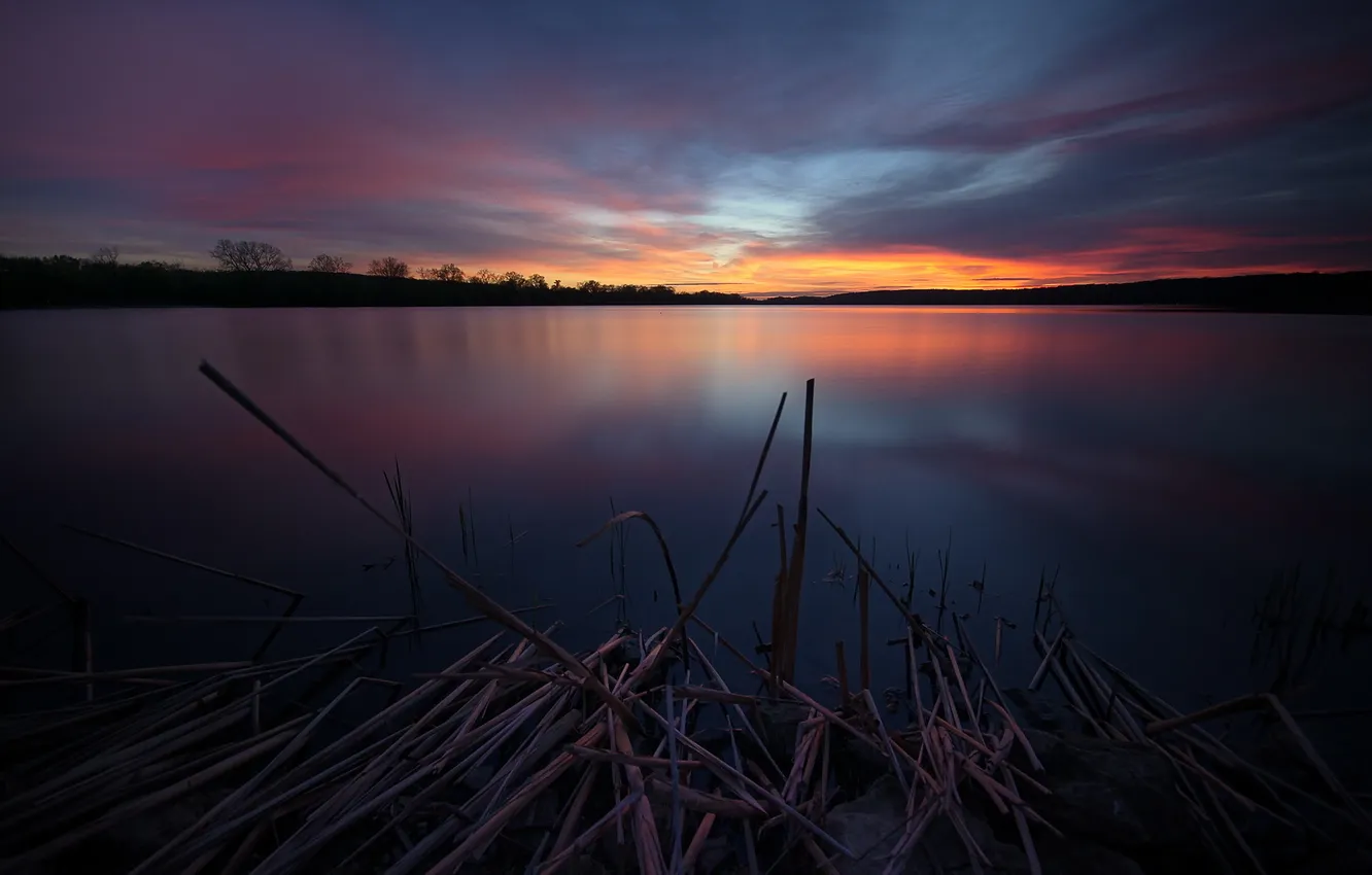 Photo wallpaper landscape, night, lake