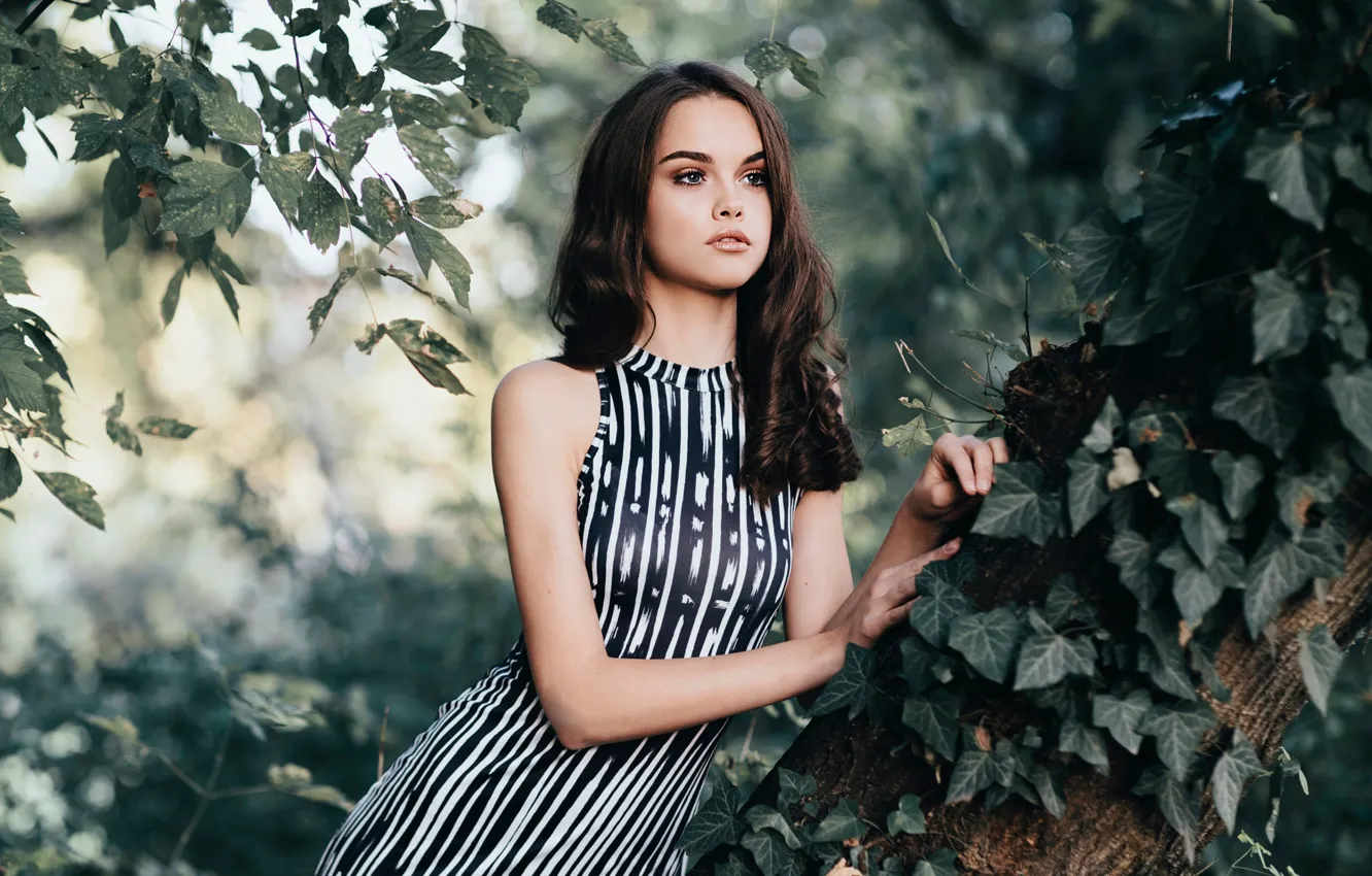 Photo wallpaper girl, trees, foliage, dresses