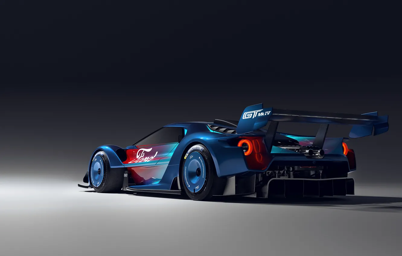 Photo wallpaper Ford GT, Ford GT Mk IV, Rear, Racing, 2023, Ford, blue