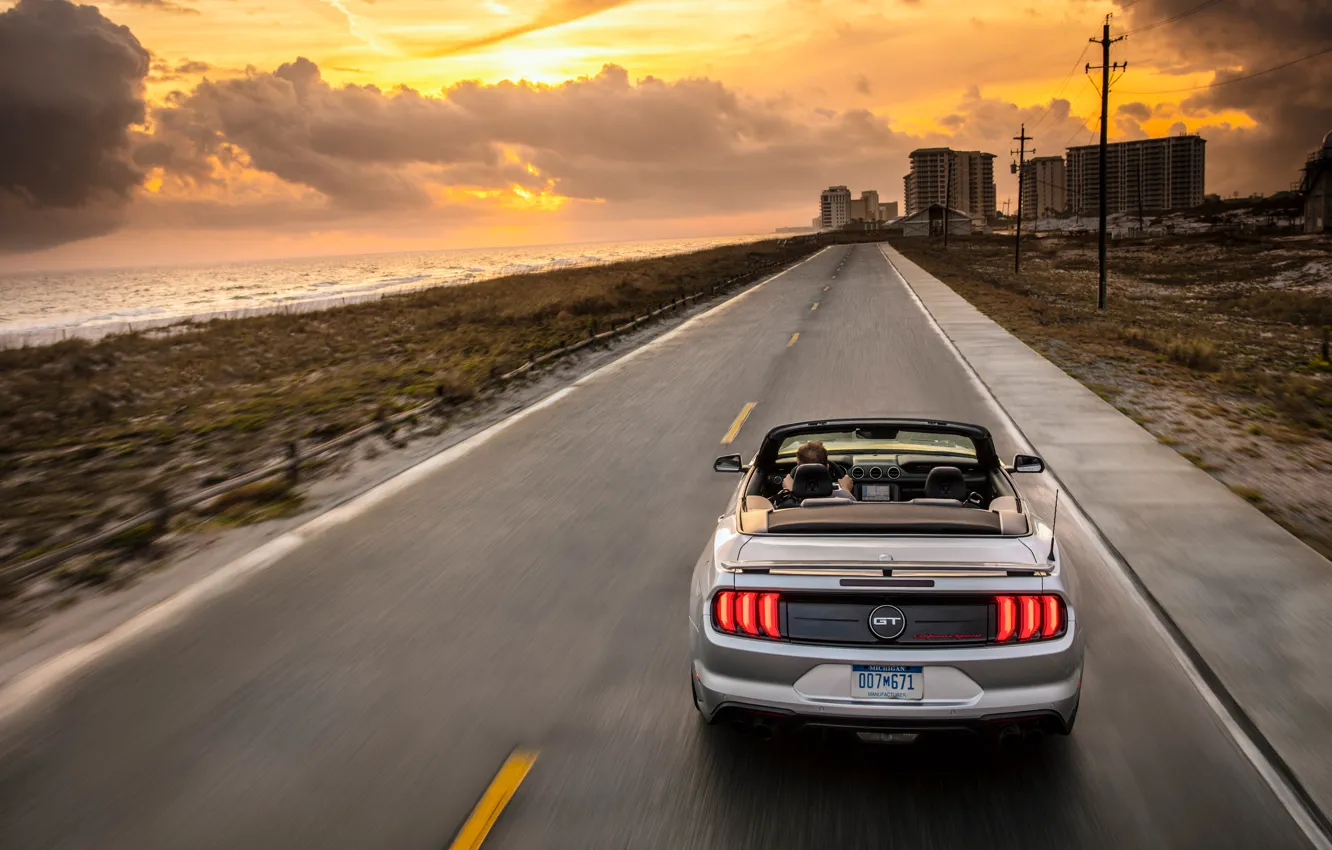 Photo wallpaper sunset, Ford, California, Convertible, Mustang GT, 2019