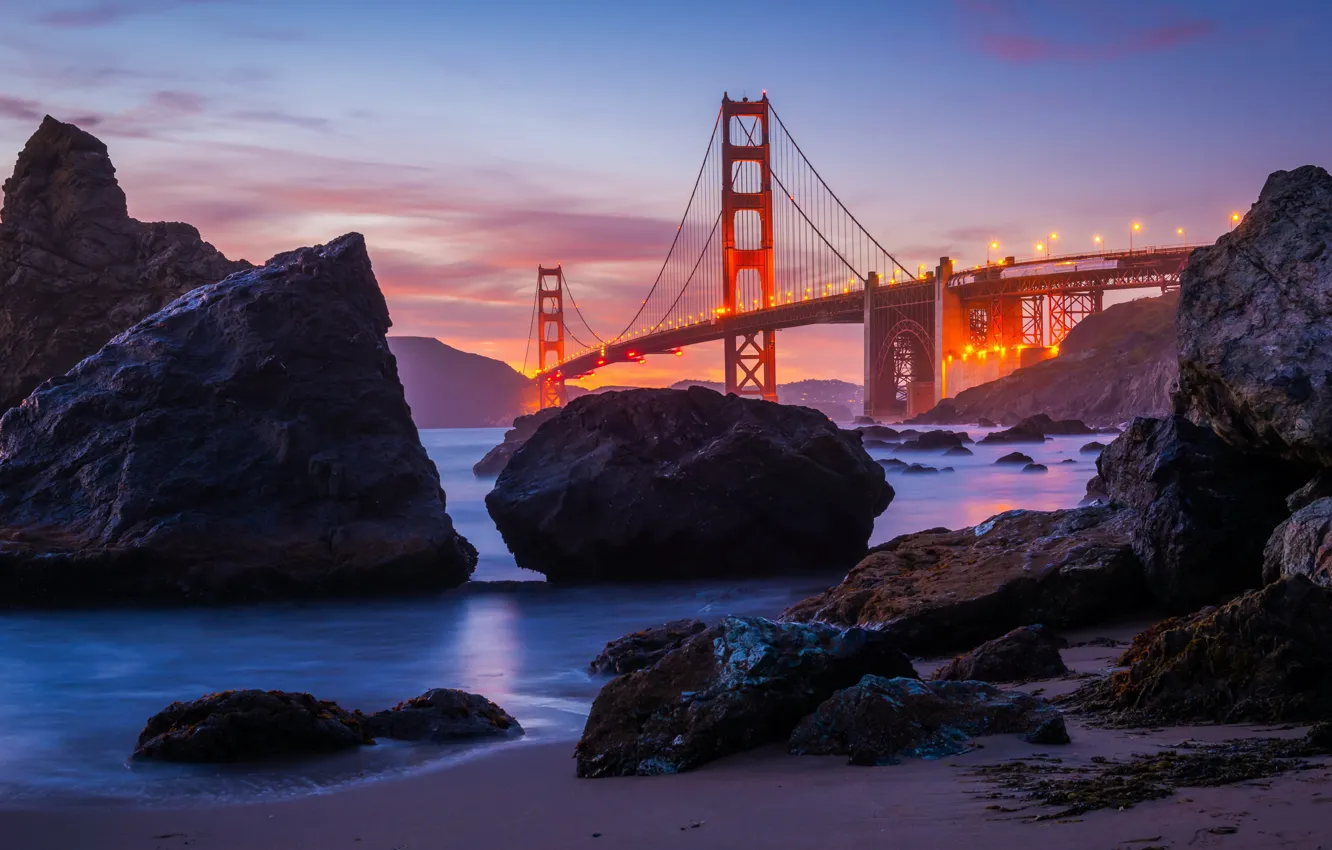 Photo wallpaper rock, ocean, San Francisco, golden gate bride