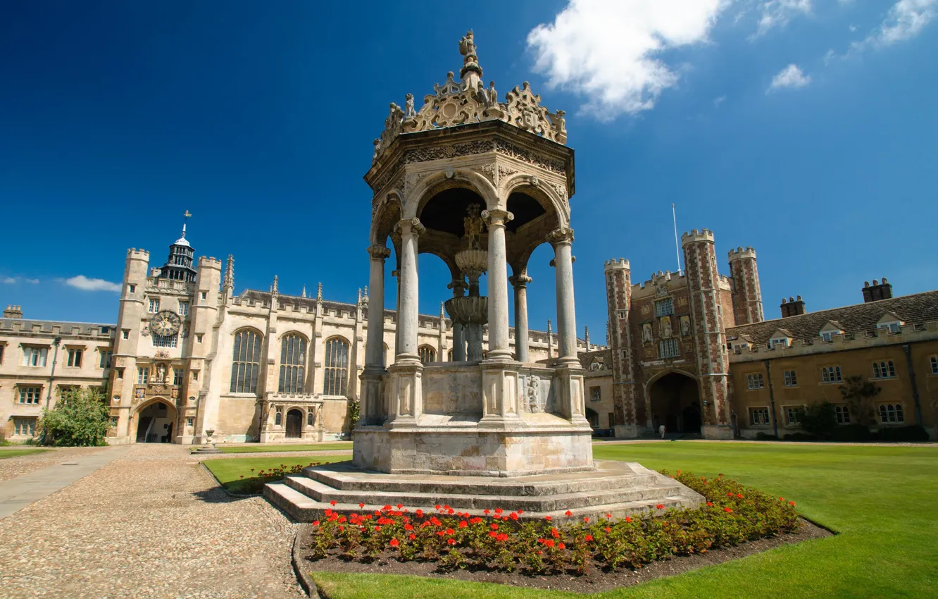 Photo wallpaper England, fountain, Cambridge