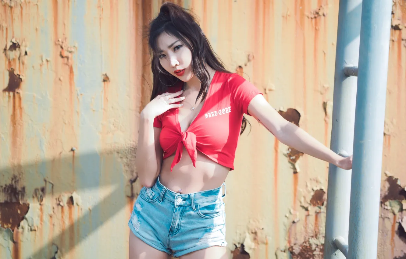 Photo wallpaper look, sexy, pose, model, shorts, portrait, makeup, figure