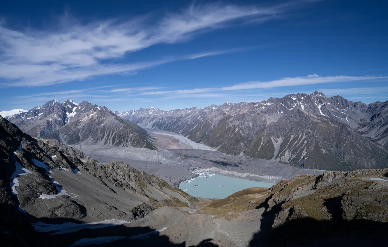Photo wallpaper landscape, mountains, lake, New Zealand, tasman lake
