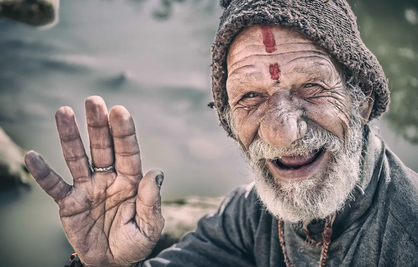Photo wallpaper portrait, Nepal, Kathmandu, smiling man