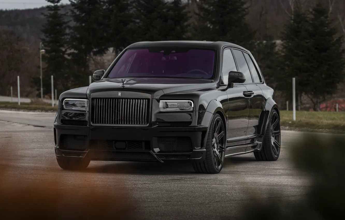 Photo wallpaper Rolls Royce, Black, SUV, Brick, Cullinan