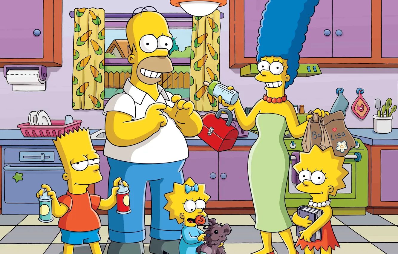 Photo wallpaper The simpsons, Maggie, Bart, Homer, Lisa, Marge