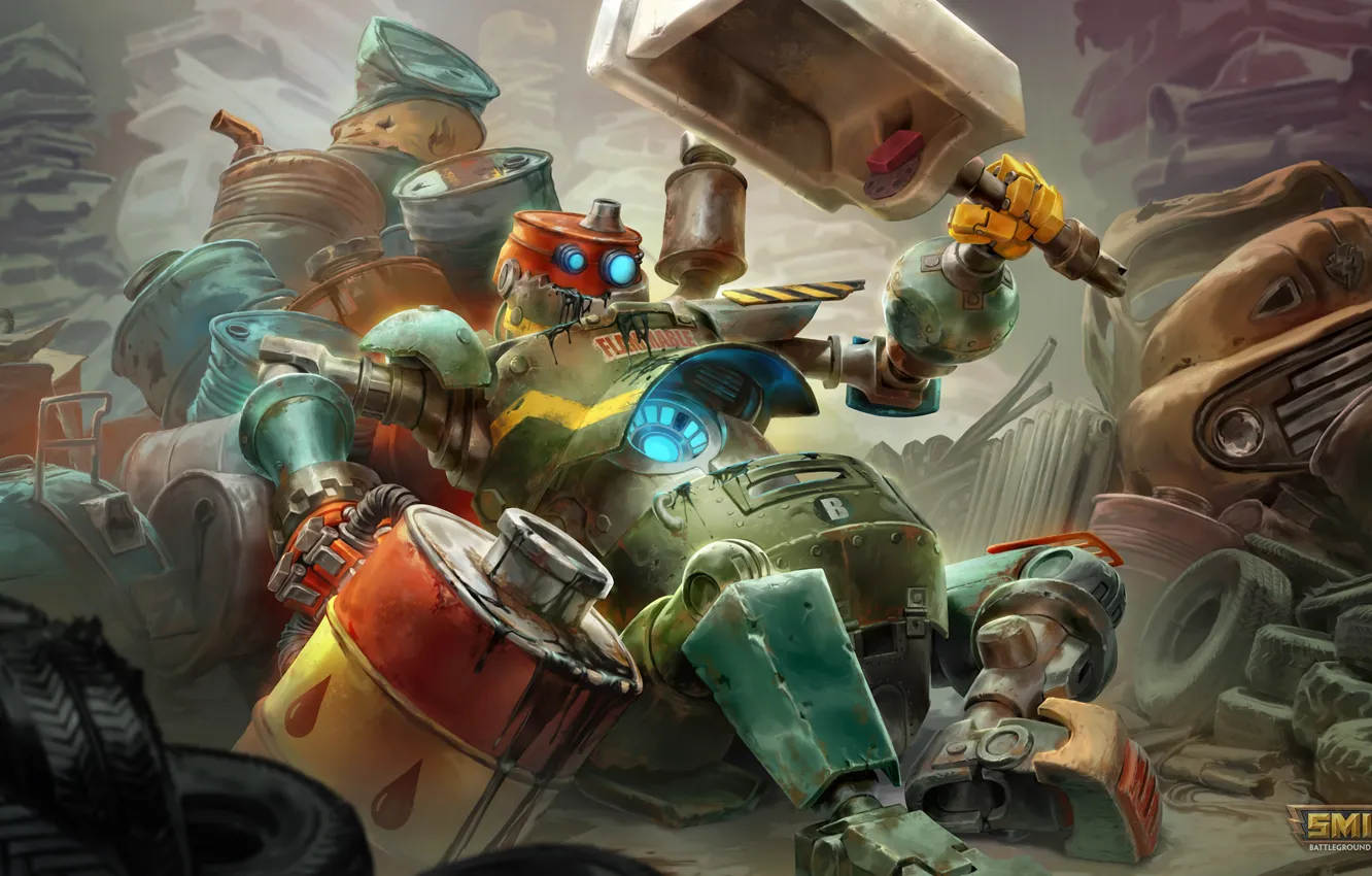 Photo wallpaper garbage, robot, Smite, Bacchus