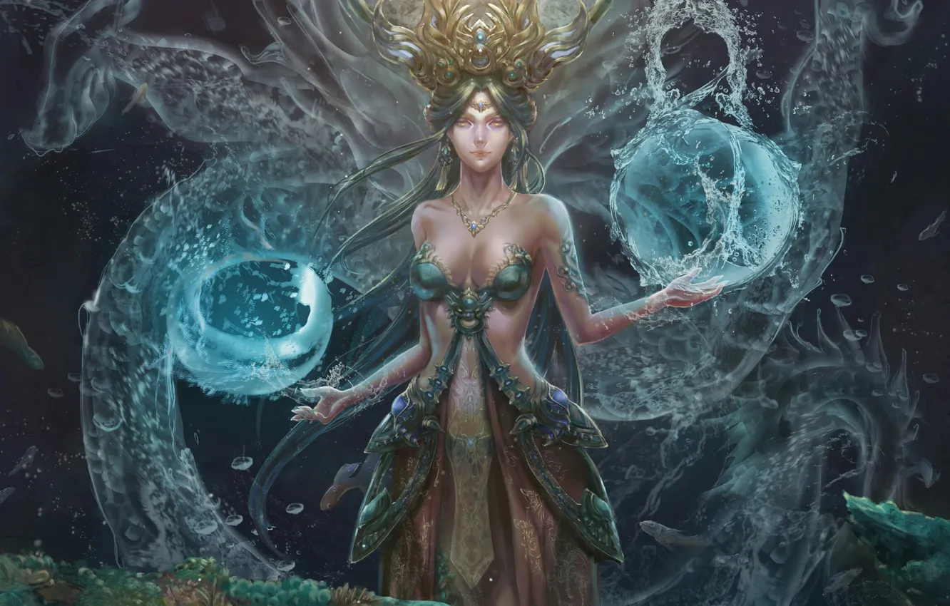 Photo wallpaper water, girl, element, art