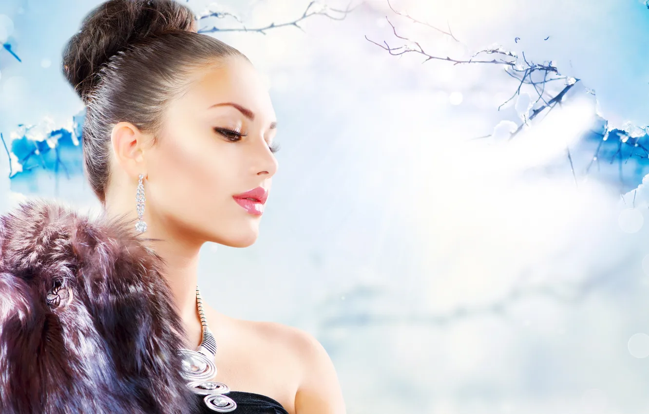 Photo wallpaper girl, earrings, makeup, hairstyle, brown hair, brown-eyed, Manto