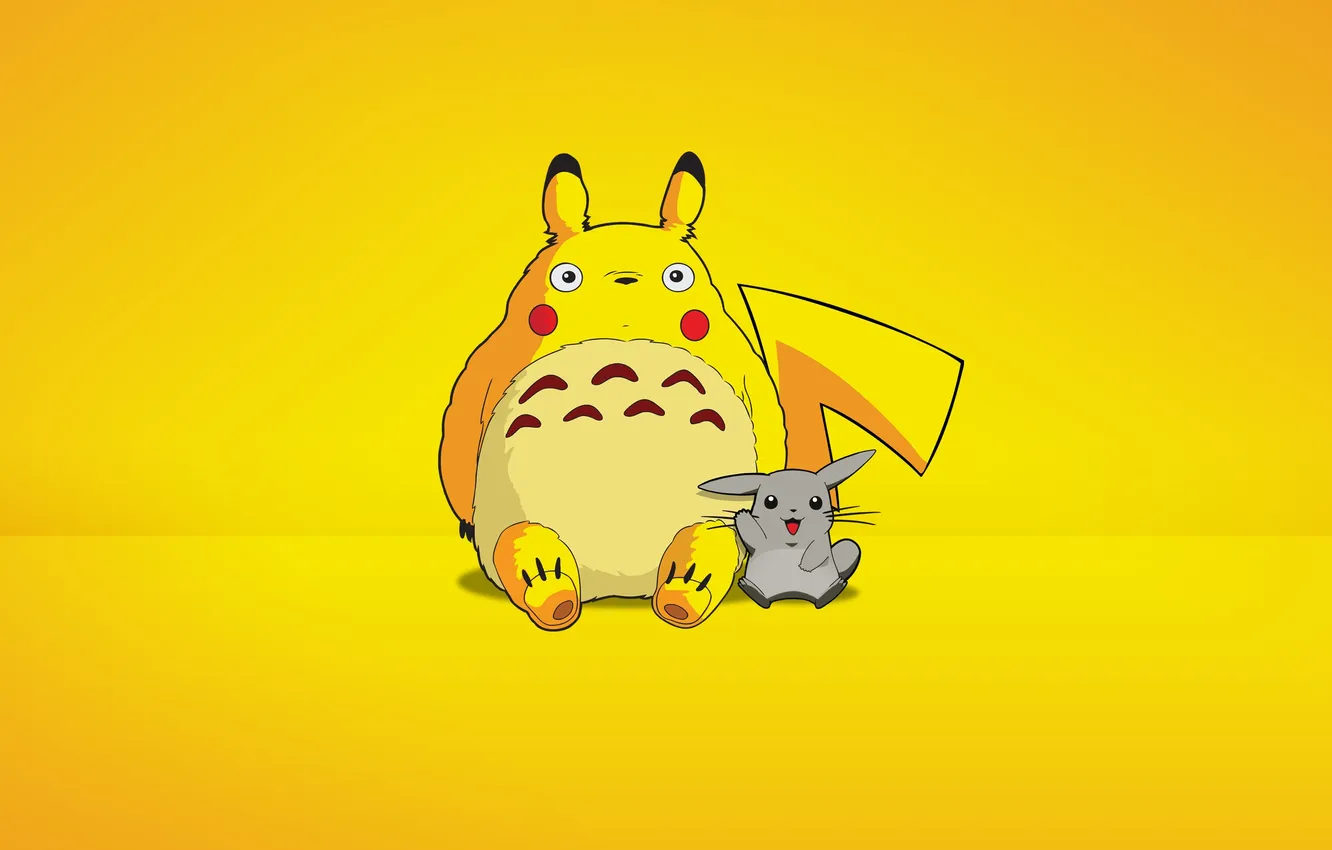Photo wallpaper anime, yellow background, Pikaro, Totorotchu