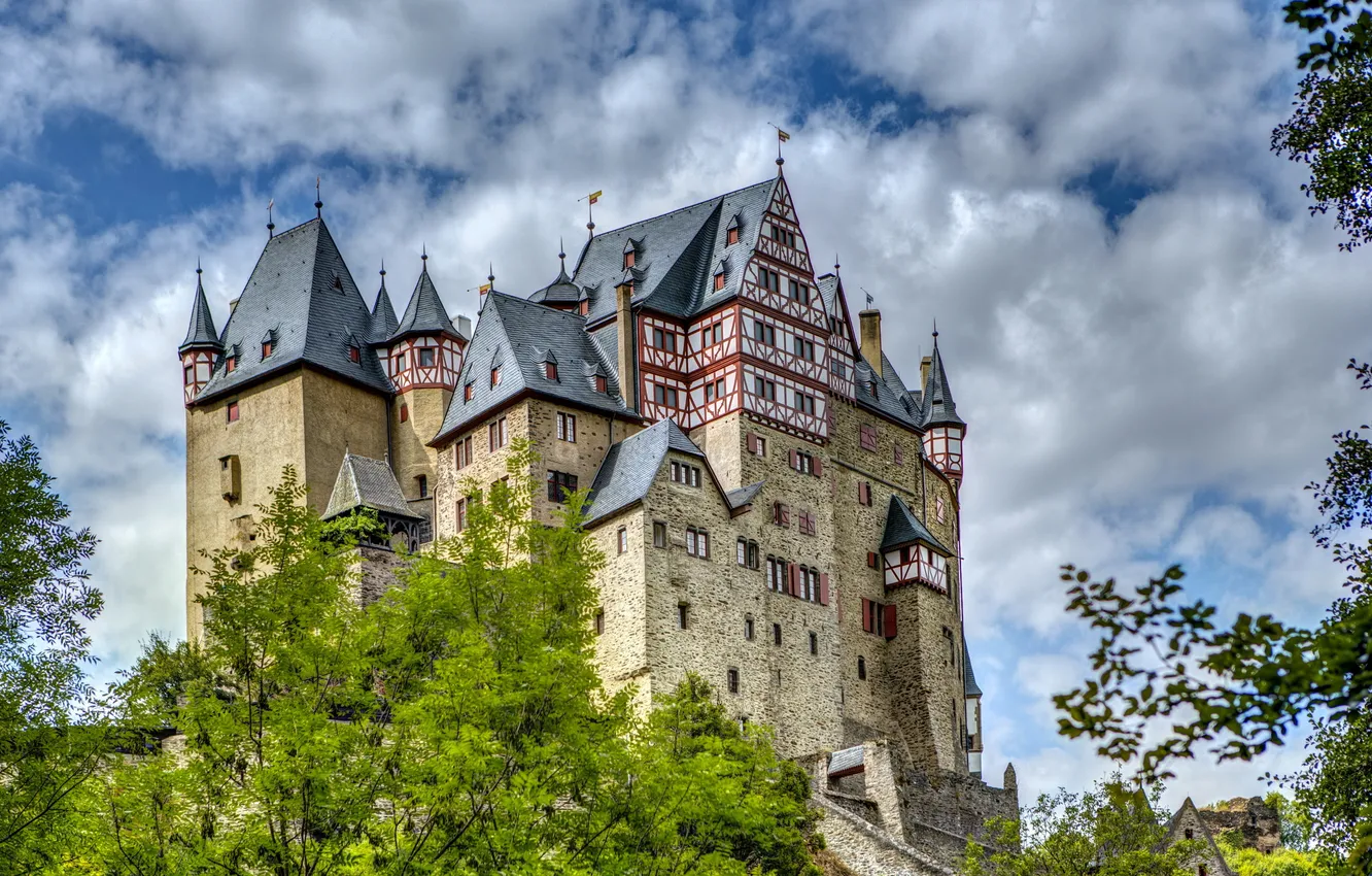 Photo wallpaper the sky, trees, the city, photo, castle, Germany, Eltz