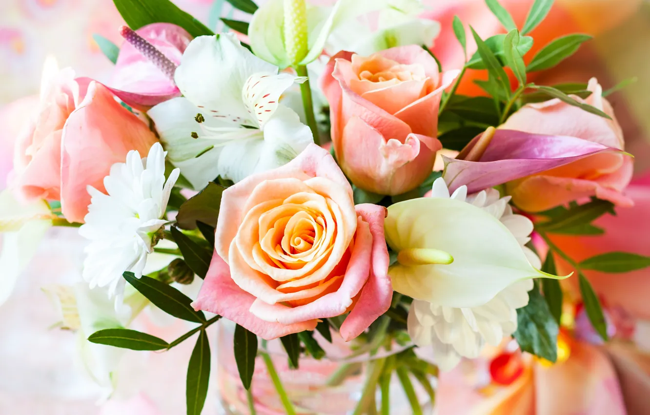 Photo wallpaper roses, bouquet, flowers, bouquet, roses, pastel