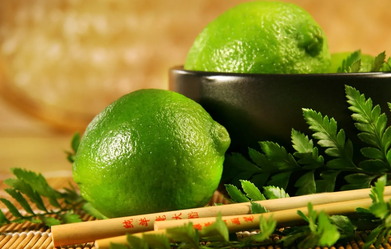 Photo wallpaper green, lemon, lime, fruit