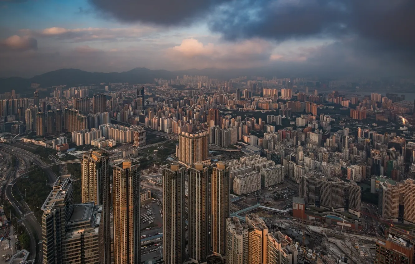 Photo wallpaper clouds, the city, Hong Kong, China