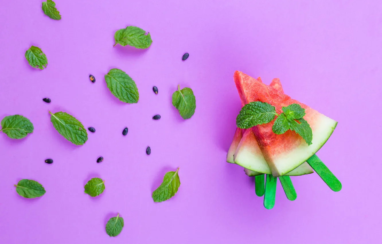 Photo wallpaper Watermelon, mint, mint, Watermelon, cloves seeds, slices seeds