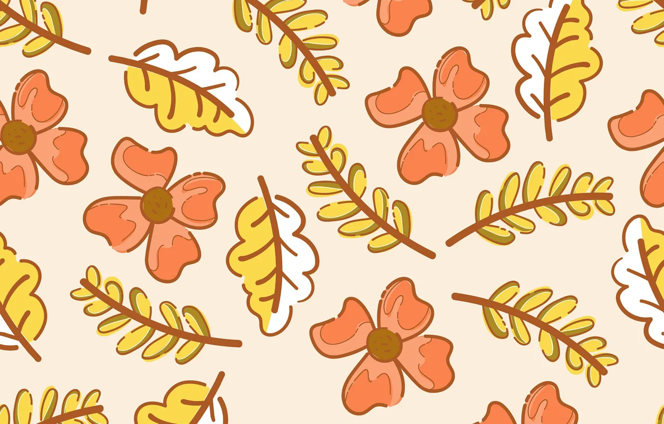 Photo wallpaper leaves, flowers, orange, background, texture