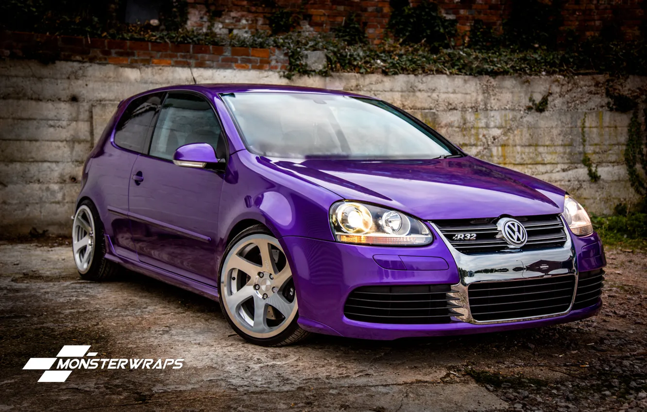 Photo wallpaper Volkswagen, R32, Golf, purple, Gloss