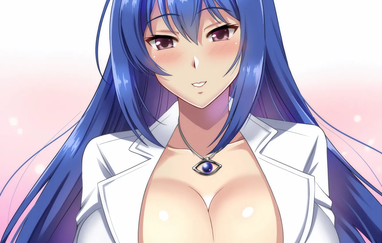 Photo wallpaper girl, sexy, cleavage, long hair, boobs, anime, beautiful, purple eyes