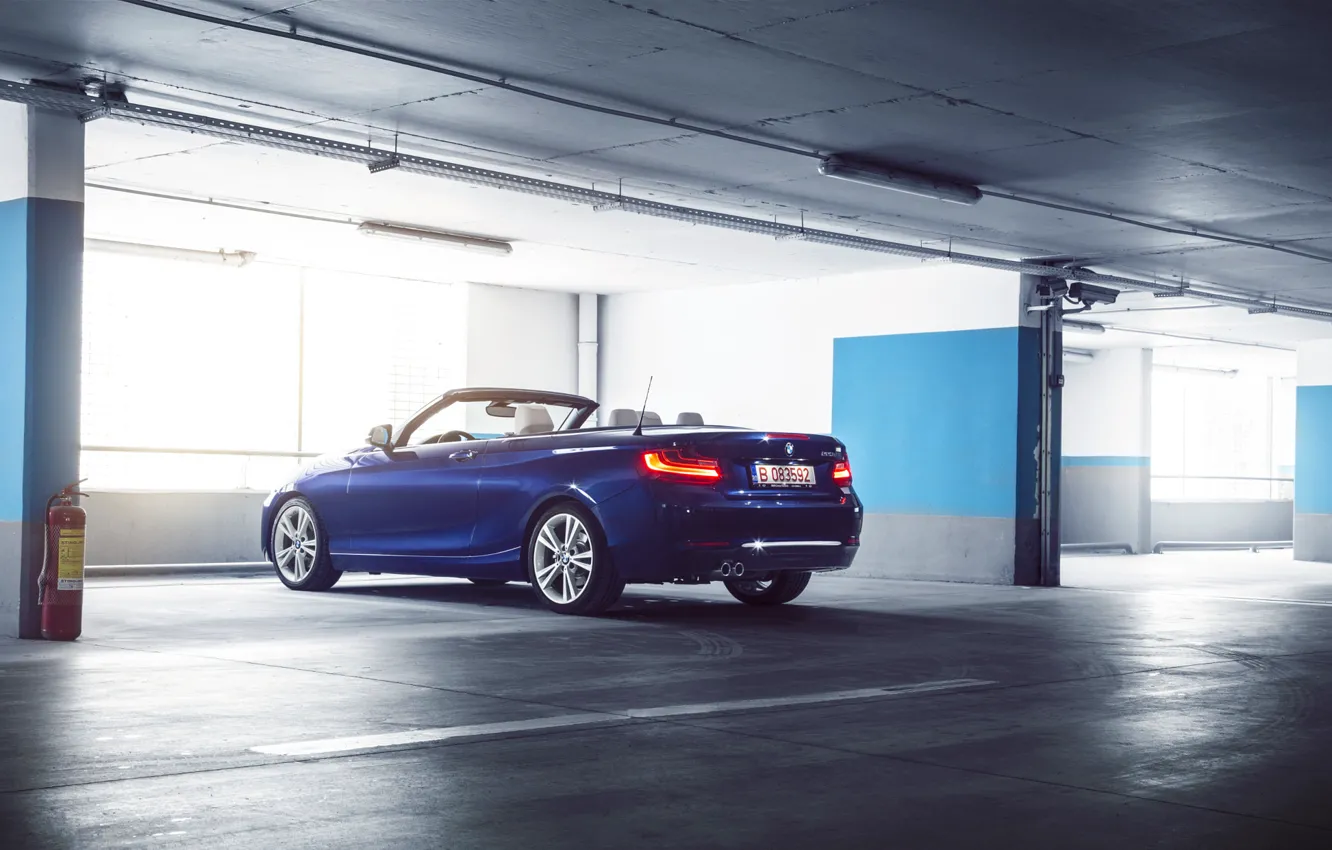Photo wallpaper BMW, German, Car, Blue, Cabriolet, Garage, Rear, 220D
