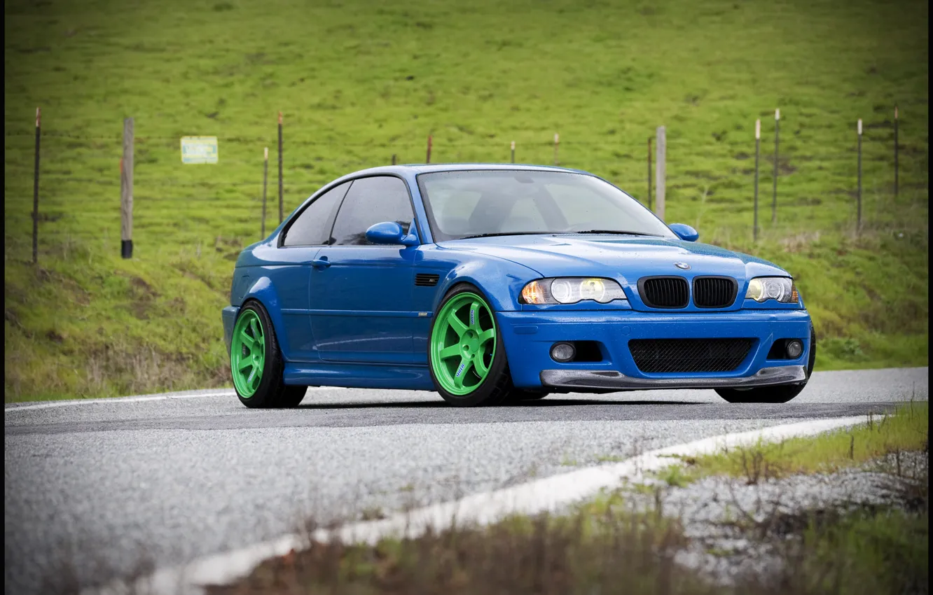 Photo wallpaper BMW, Blue, Green, E46, Wheels, M3