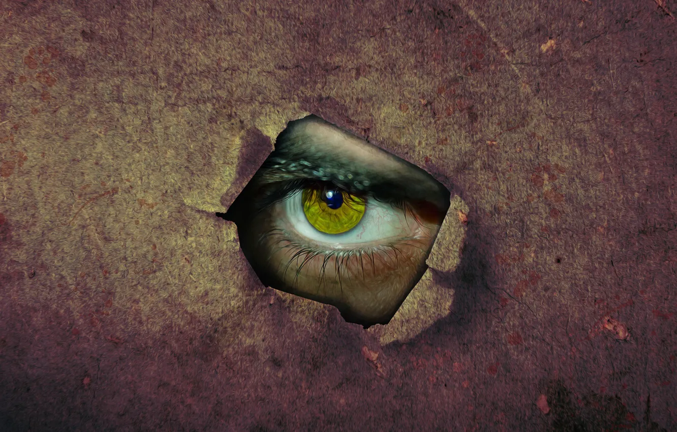 Photo wallpaper eyes, paper, hole