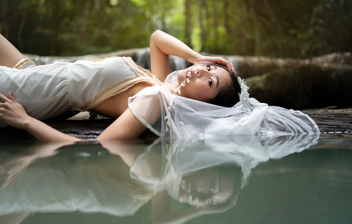 Photo wallpaper girl, nature, Asian, the bride