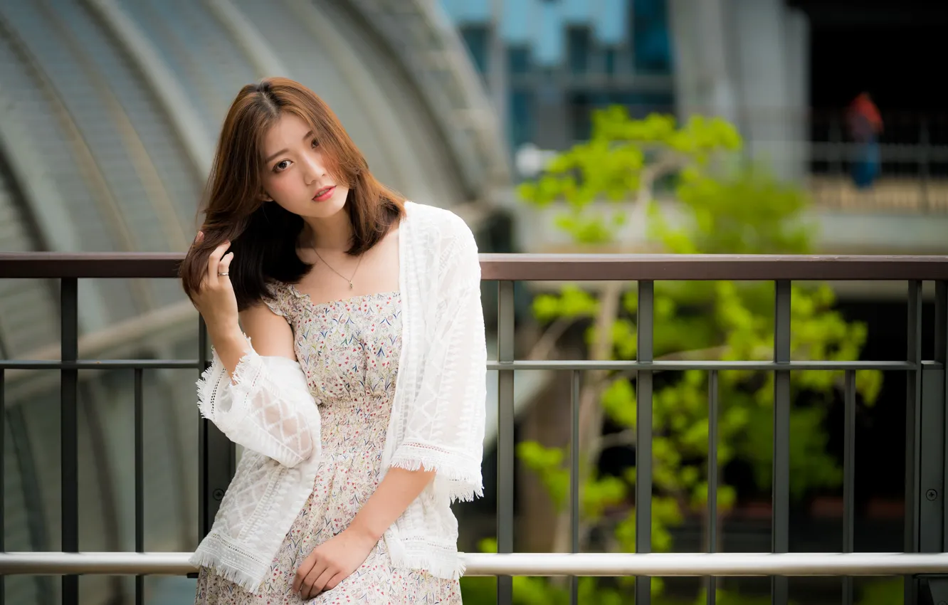 Photo wallpaper girl, hair, Asian, cutie, bokeh, look