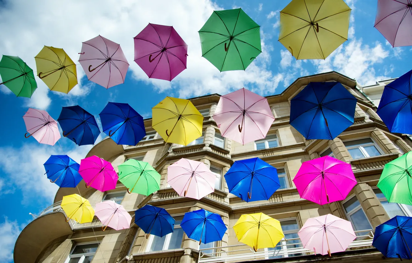 Photo wallpaper the city, home, umbrella