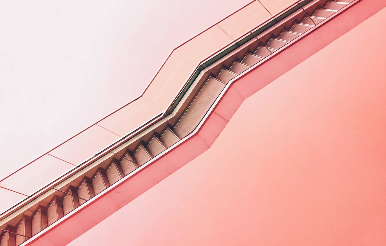 Photo wallpaper the way, pink, the stairs, pink background, escalator