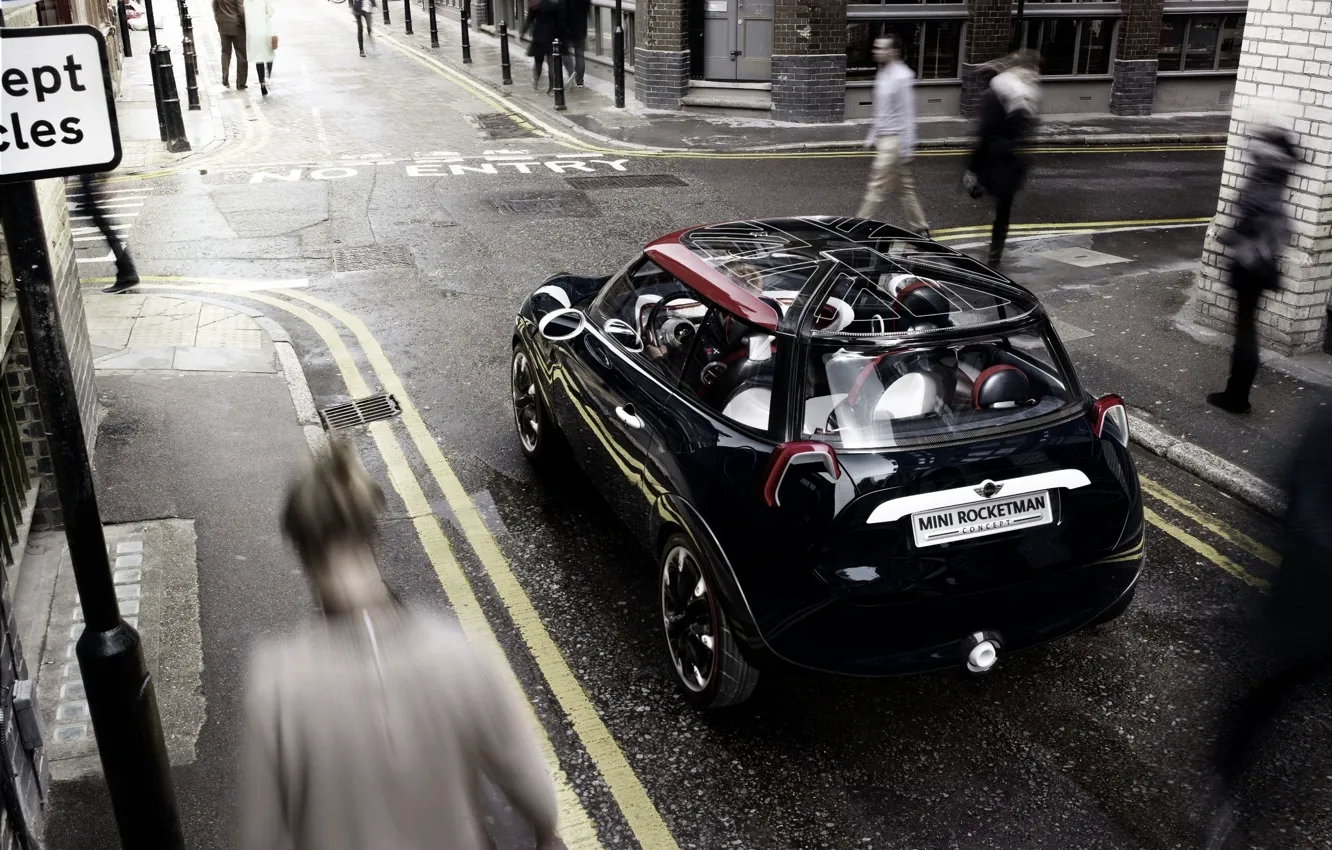 Photo wallpaper Concept, the city, people, England, blur, Mini Cooper, Mini Cooper, Rocetman