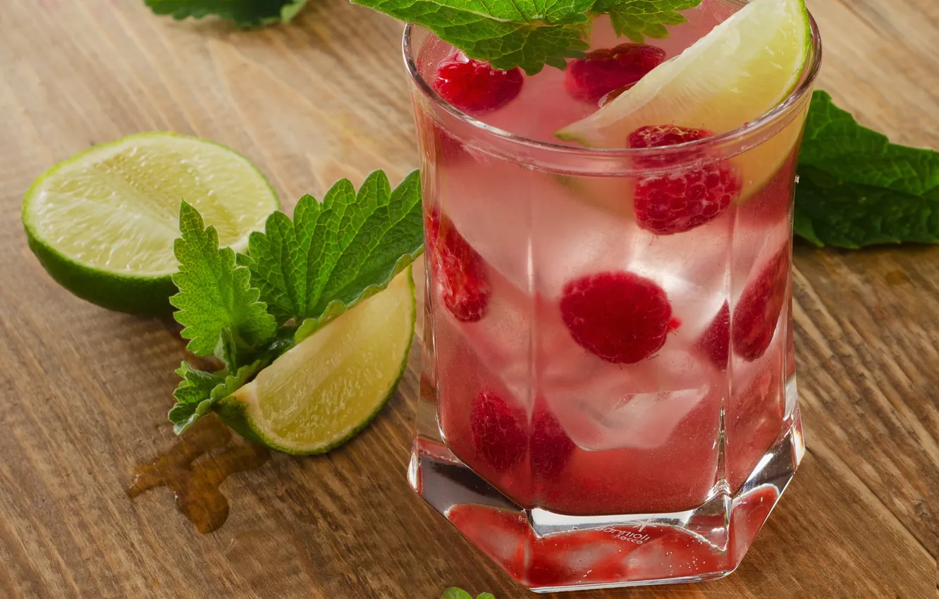 Photo wallpaper lemon, ice, drink, lemonade, drink, raspberry