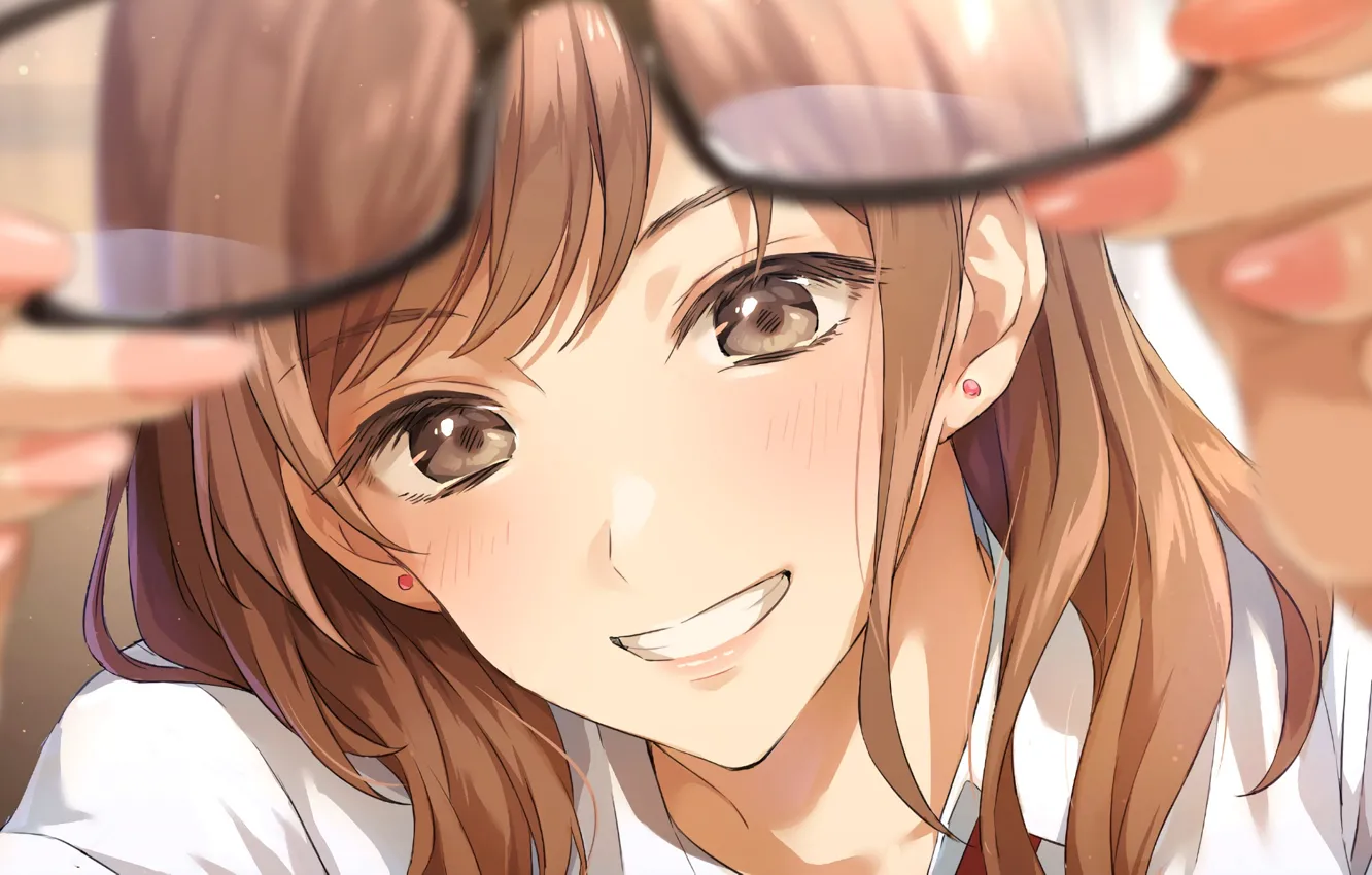 Photo wallpaper girl, smile, glasses