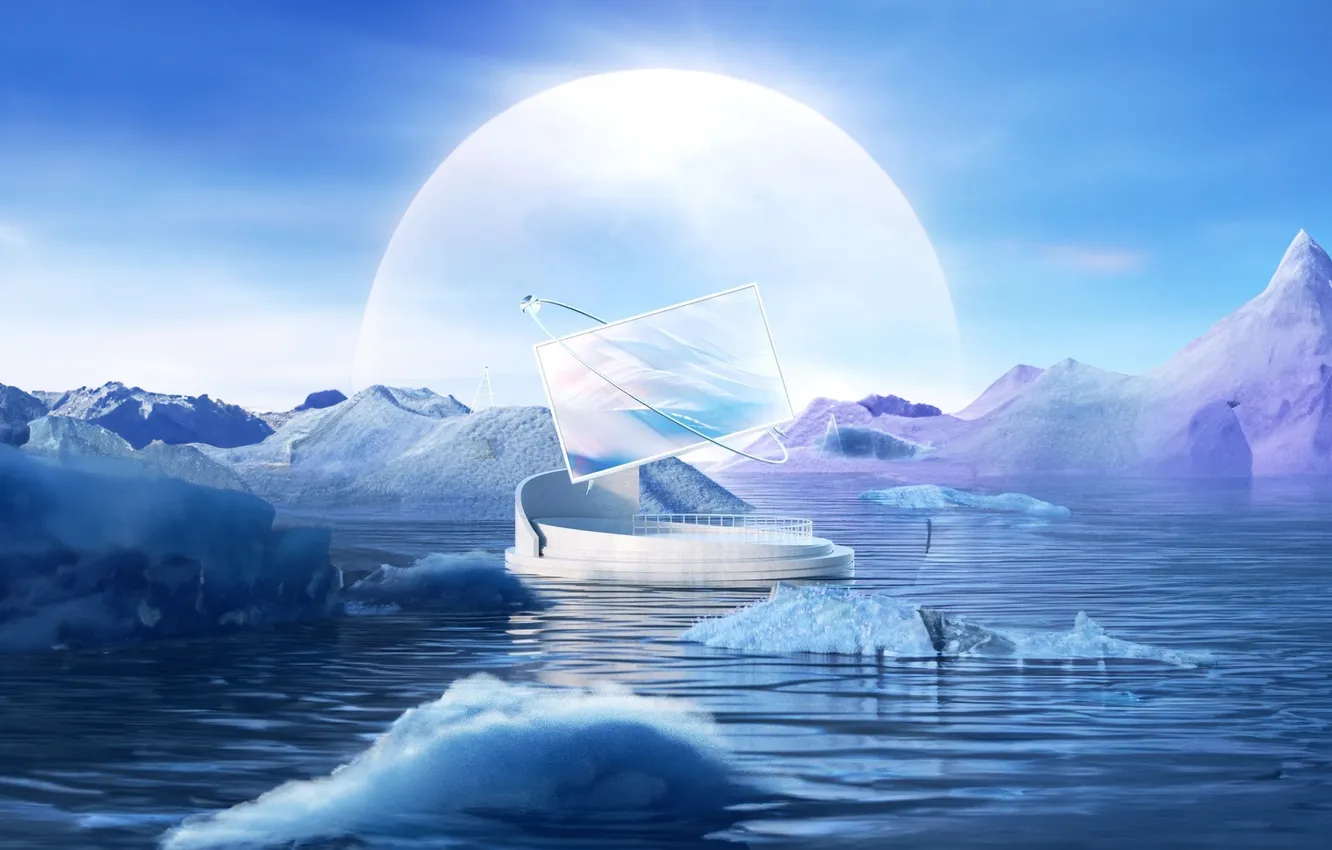 Photo wallpaper ice, screen, abstraction, white sun