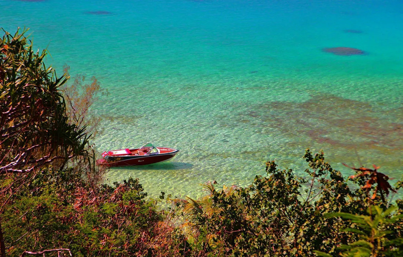 Photo wallpaper the ocean, shore, boat, Laguna