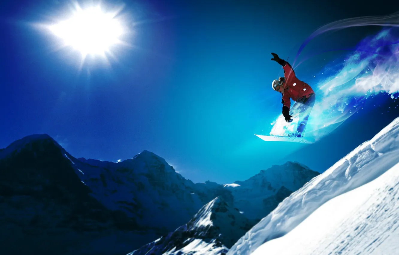 Photo wallpaper mountains, extreme, snowboard, snowboard
