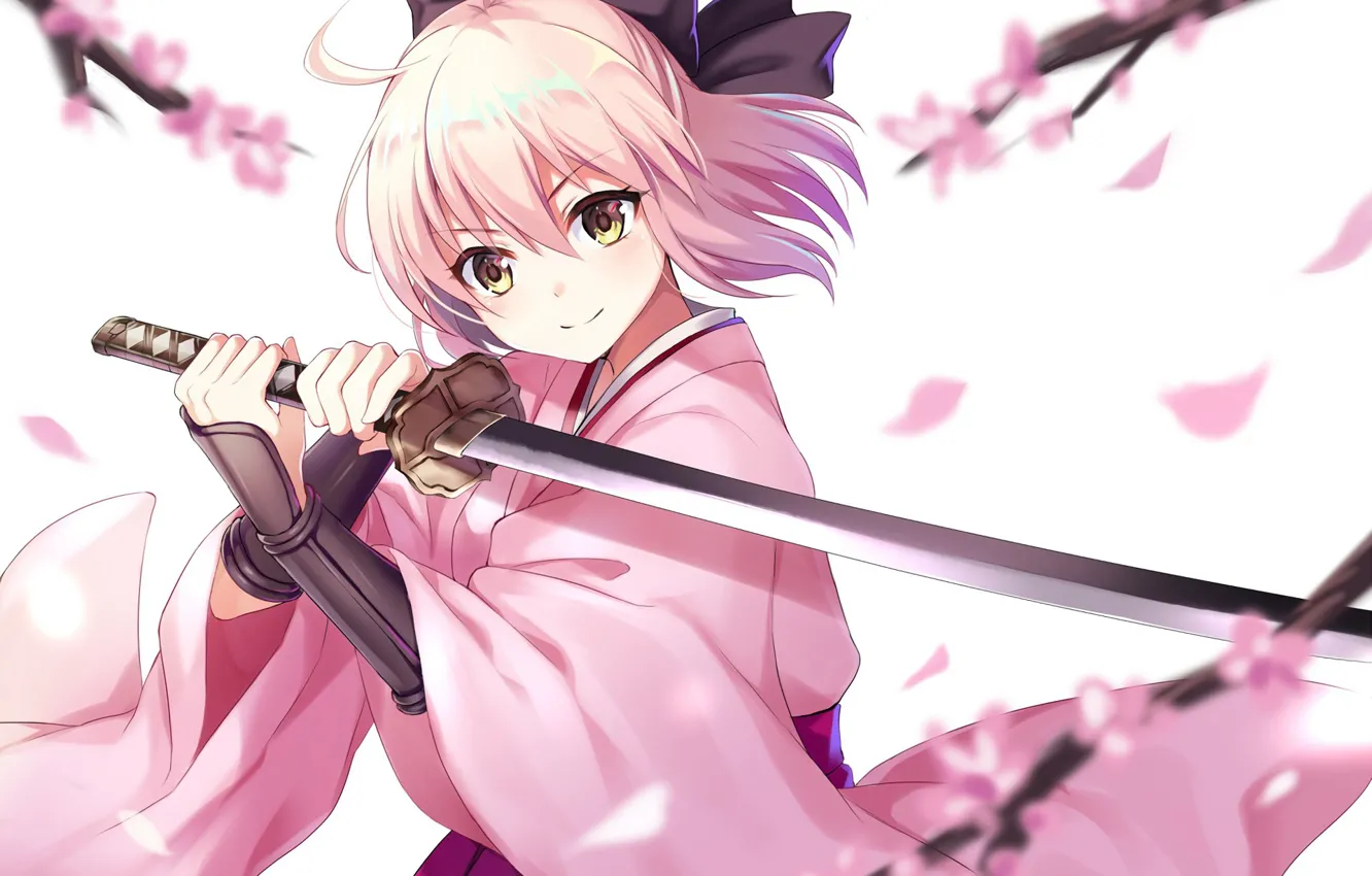 Photo wallpaper girl, sword, pink, anime, katana, sakura, ken, blade