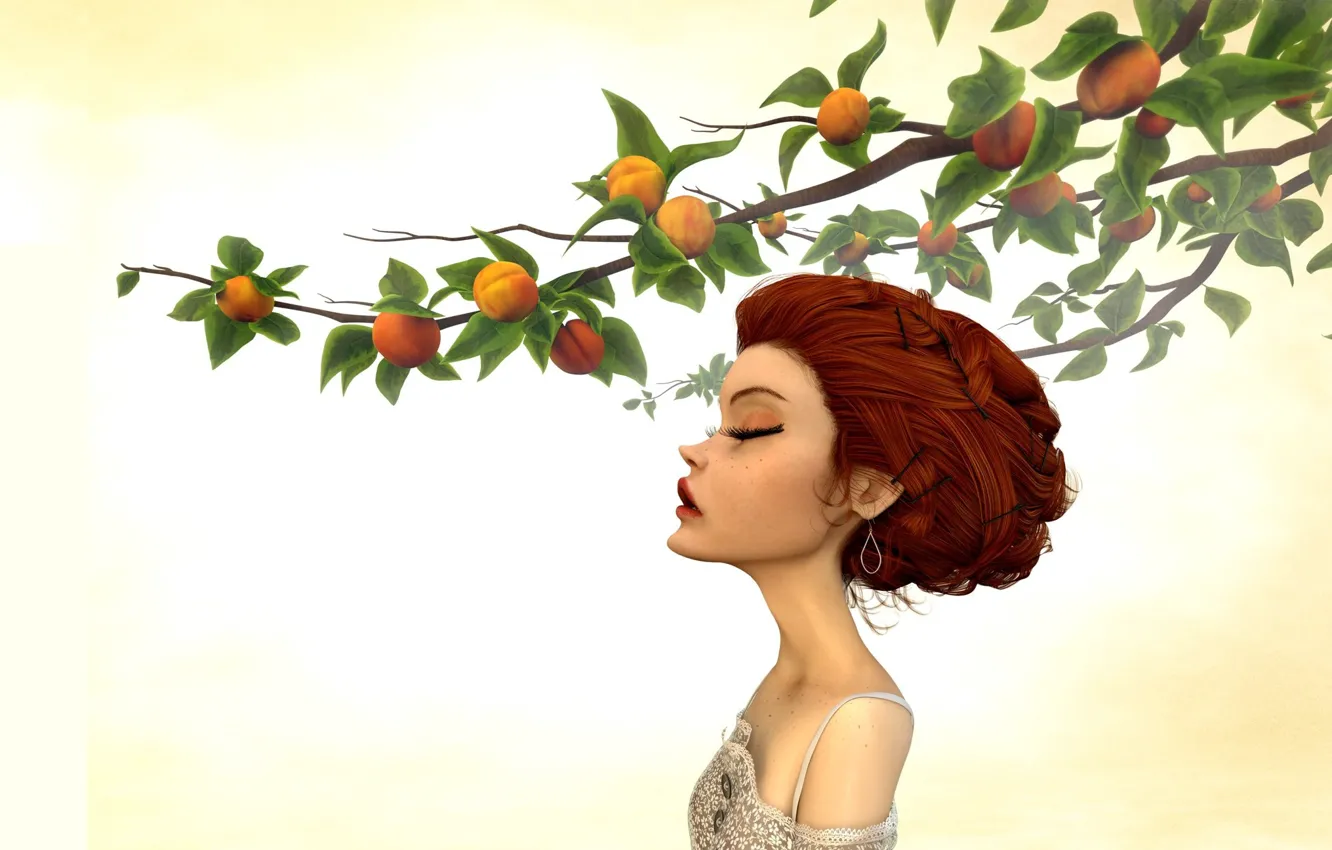 Photo wallpaper girl, branches, garden, peaches, Jason Knight, Last Morning of Spring