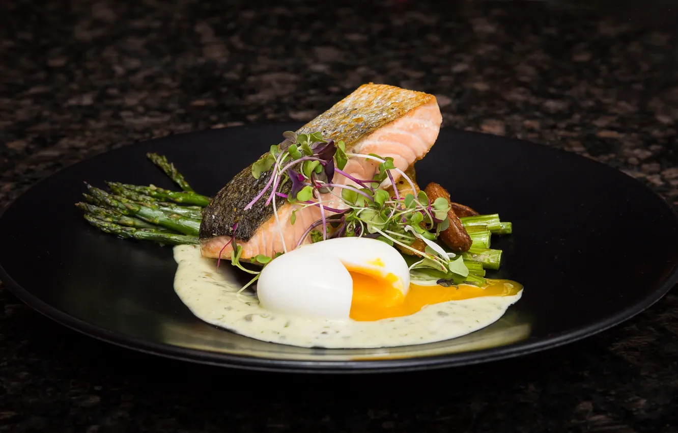 Photo wallpaper egg, salad, salmon, asparagus