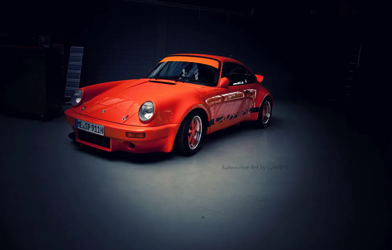 Photo wallpaper garage, Porsche, Carrera, orange