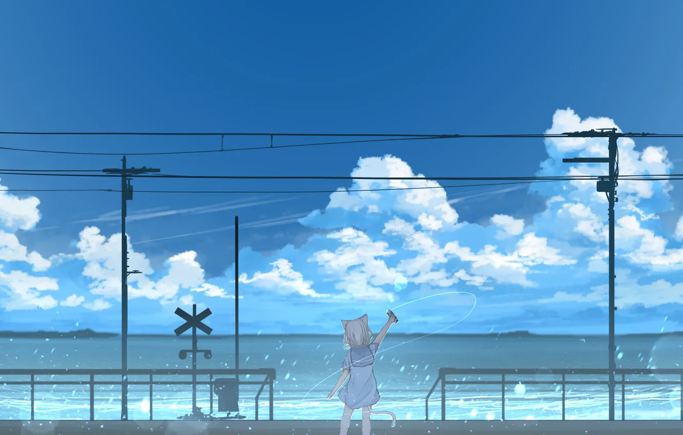 Photo wallpaper the sky, water, girl, neko, Rune Xiao, railway transfer