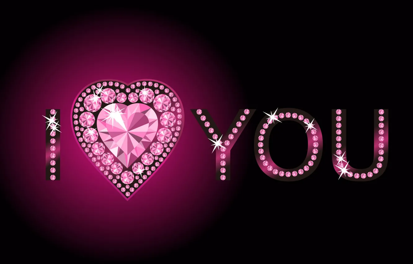 Photo wallpaper heart, rhinestones, pink, i love you