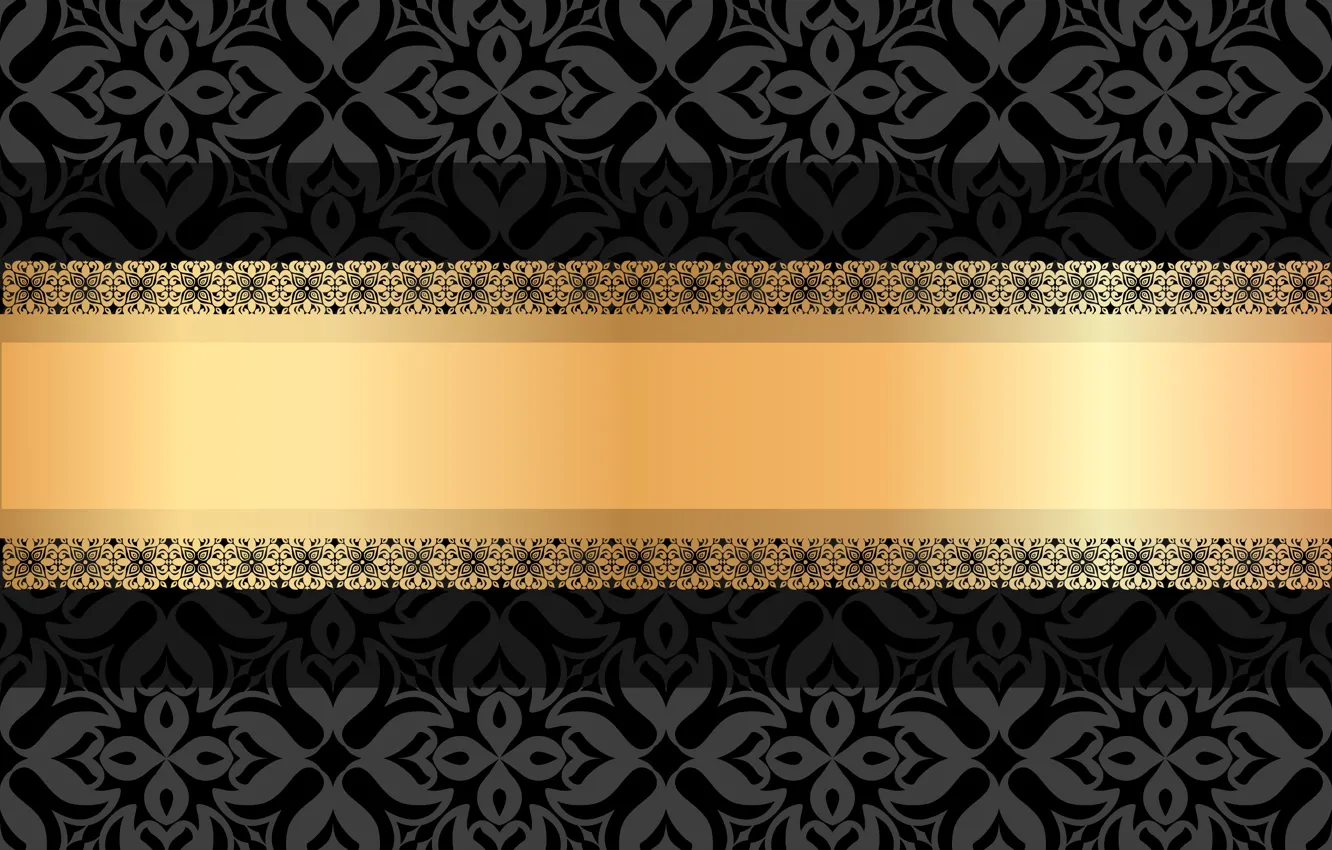 Photo wallpaper flowers, background, pattern, black, vector, texture, ornament, gold ribbon