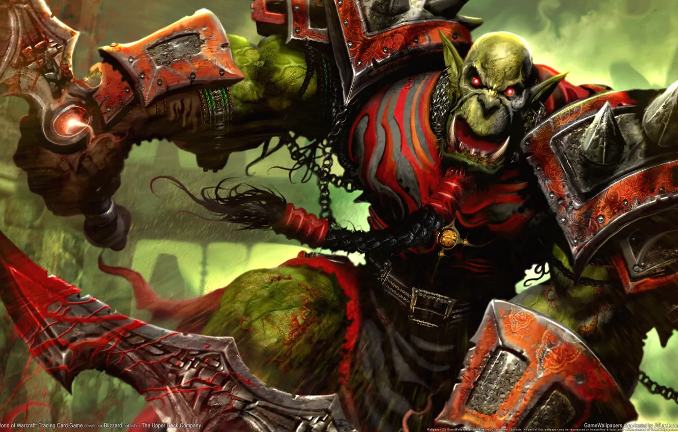 Photo wallpaper Warrior, WoW, World of Warcraft, Swords, Creek, Trading Card Game, Orc, Orc