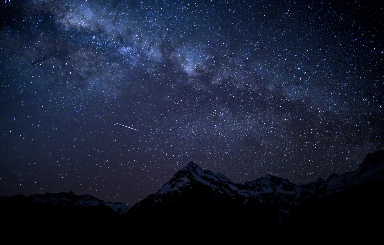 Photo wallpaper landscape, mountains, night, nature, horizon, the milky way, landscape, nature