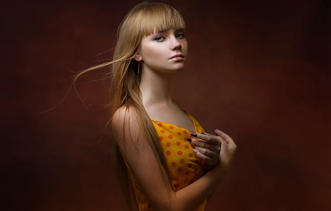 Photo wallpaper look, girl, background, portrait, hands, long hair, manicure, Alex Lozgachev