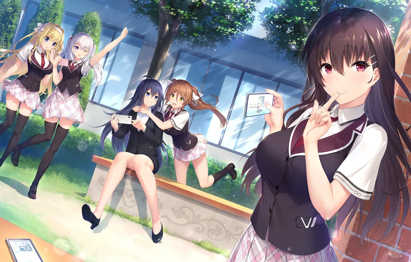 Photo wallpaper trees, the game, Girls, Games, Anime, school uniform